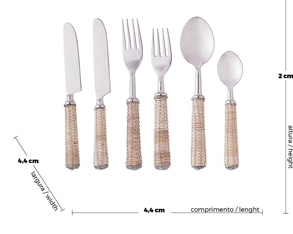 Cj Talheres Inox Com Cabo De Rattan Kasa Kasa