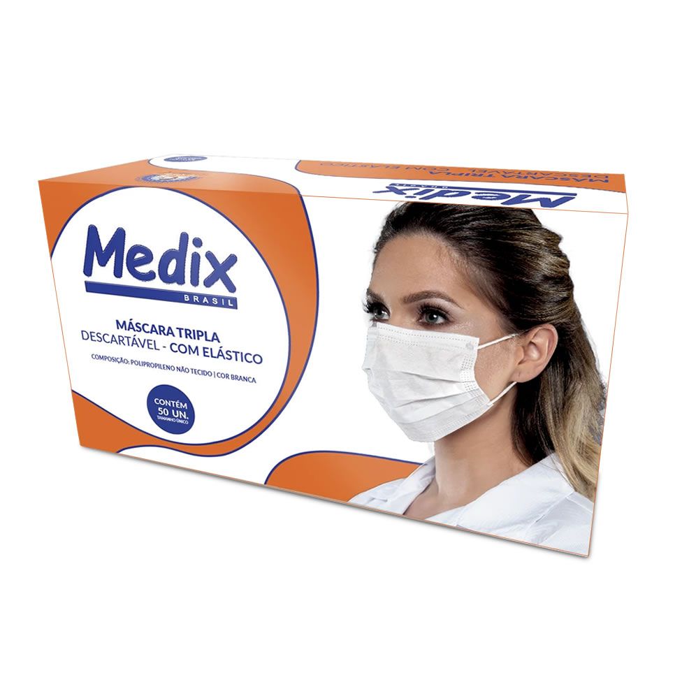 Máscara Cirúrgica Tripla com Elástico Caixa C/50 Un. Medix - Cirúrgica  Joinville | Produtos Médicos e Hospitalares
