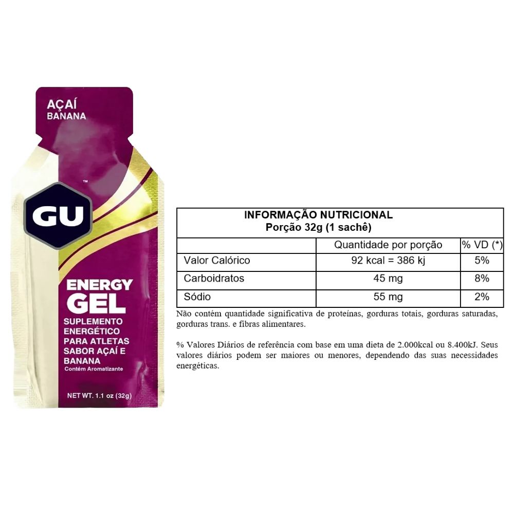 GU Energy Gel Açaí Com Banana Caixa 24 Sachês GU Os Melhores