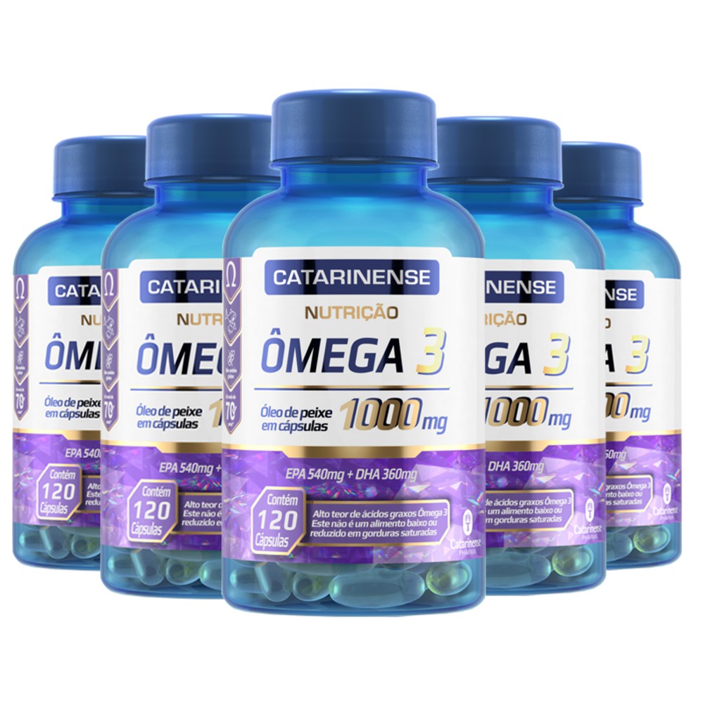 Kit 5 Ômega 3 EPA 540mg DHA 360mg Catarinense 120 cápsulas Edin