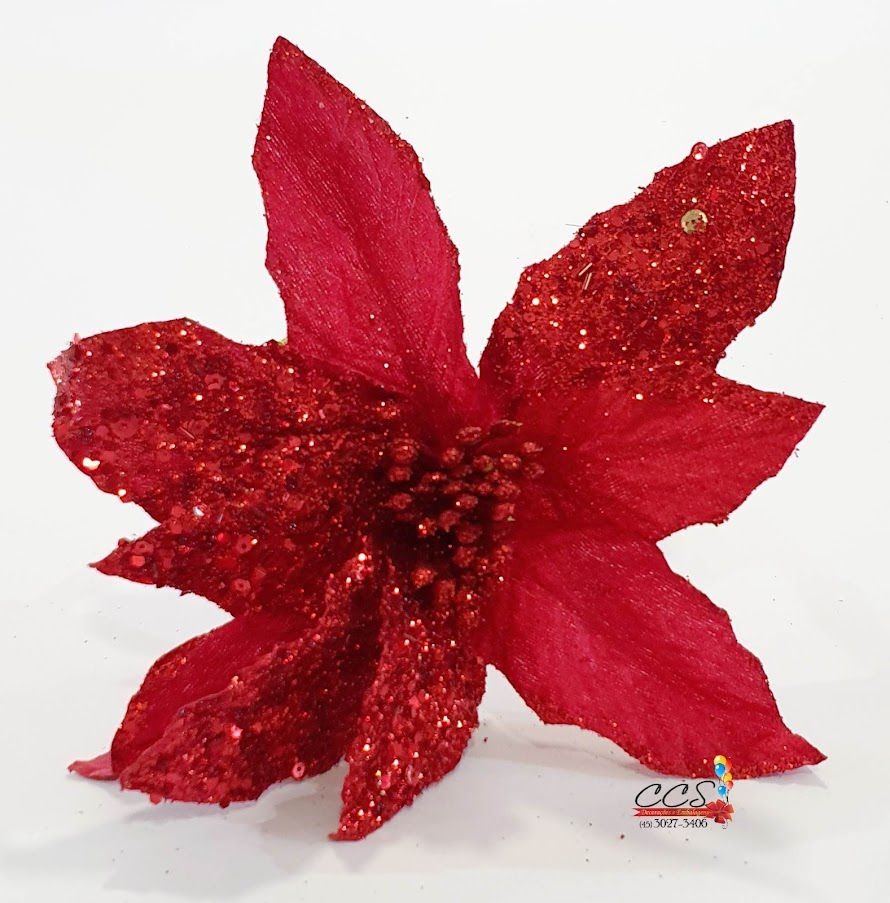 Flor de Natal Poinsettia Vermelha - Flore Cabo Longo - Ref 1412645 Cromus  Natal - CCS Decorações