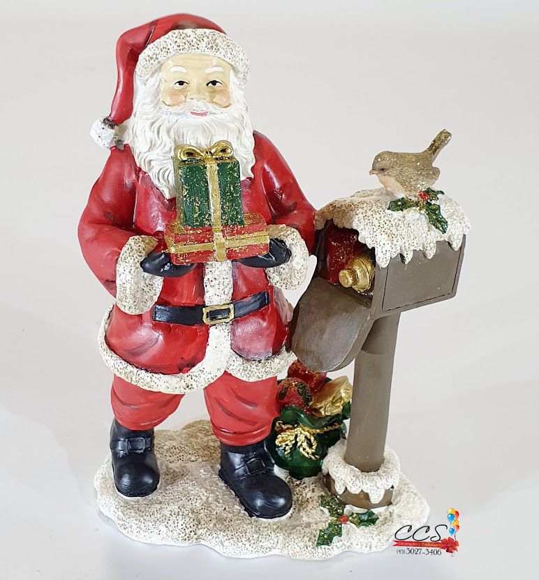 Enfeite Decorativo de Resina Papai Noel com Caixa de Correio - Ref 1017686 Cromus Natal - CCS Decorações Enfeite Decorativo de Resina Papai Noel com Caixa de Correio - Ref 1017686 Cromus Natal - CCS Decorações