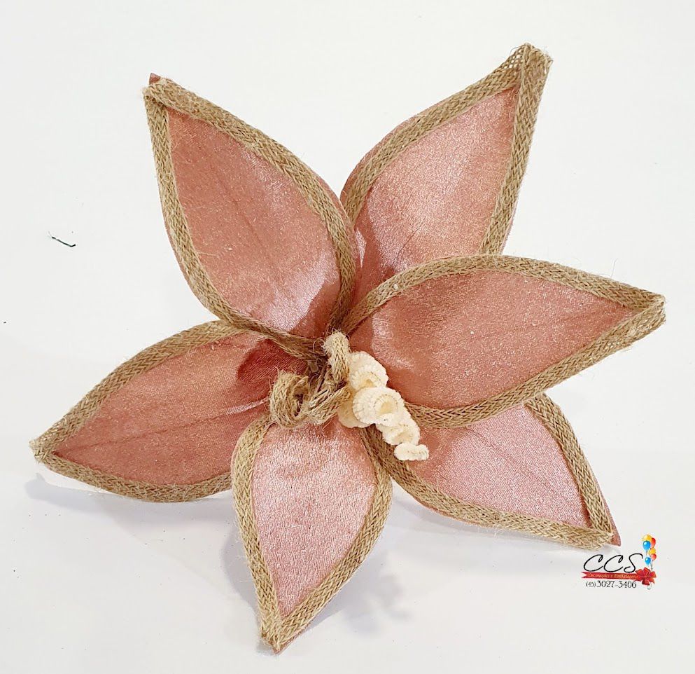 Flor de Natal Bico de Papagaio Aveludado Rose Gold com Borda de Juta -  Flores Cabo Curto - Ref 74839002 D&A - CCS Decorações