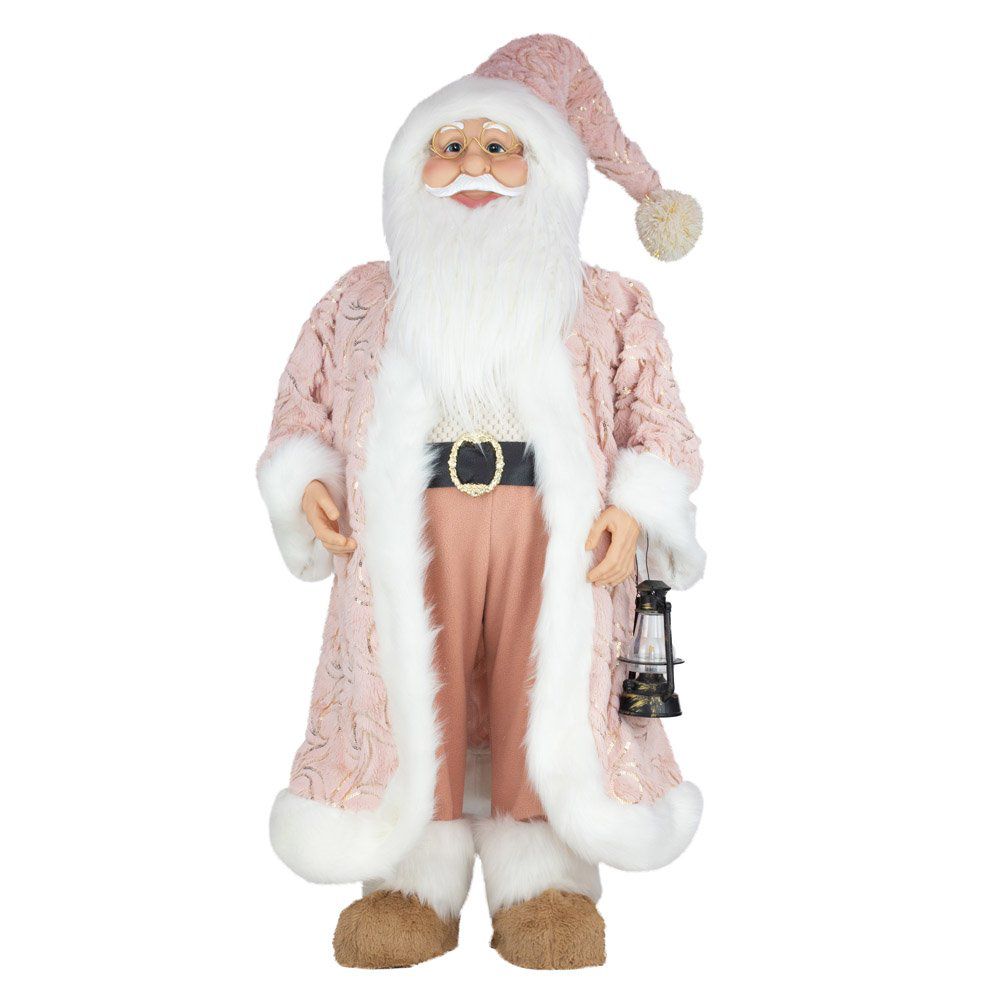 Boneco Papai Noel em Pé com Roupa Rosa Bebe Segurando Lanterna 85cm - Ref  1027136 Cromus Natal - CCS Decorações