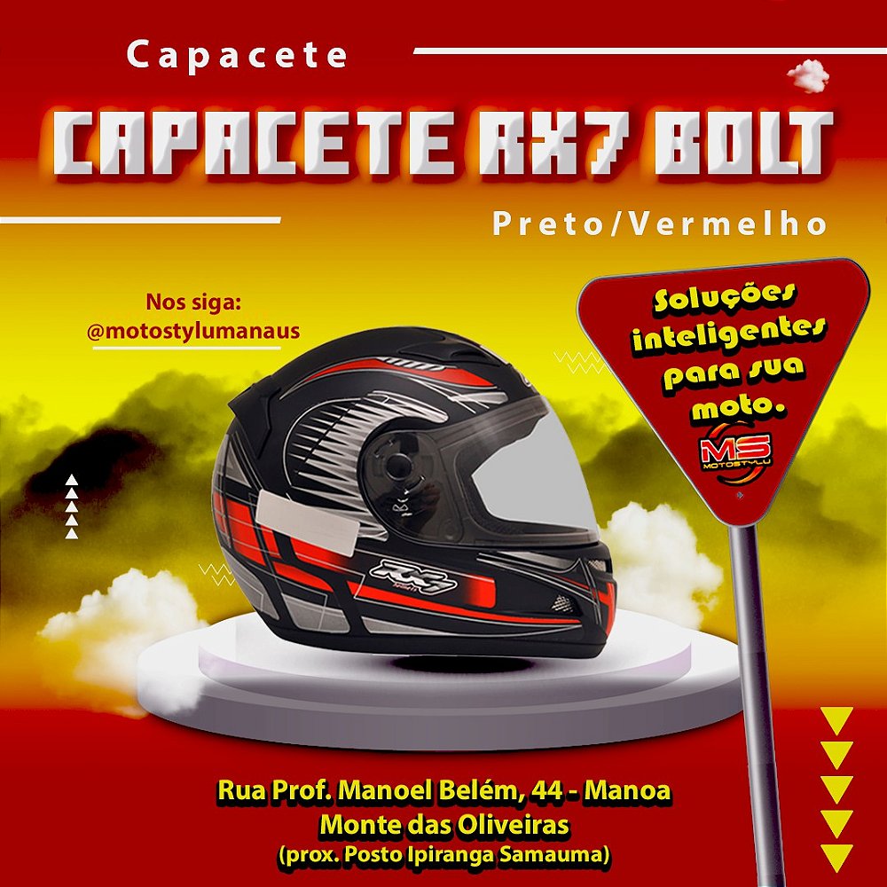 Capacete RX7 Bolt Preto/Vermelho - Moto Stylu Manaus