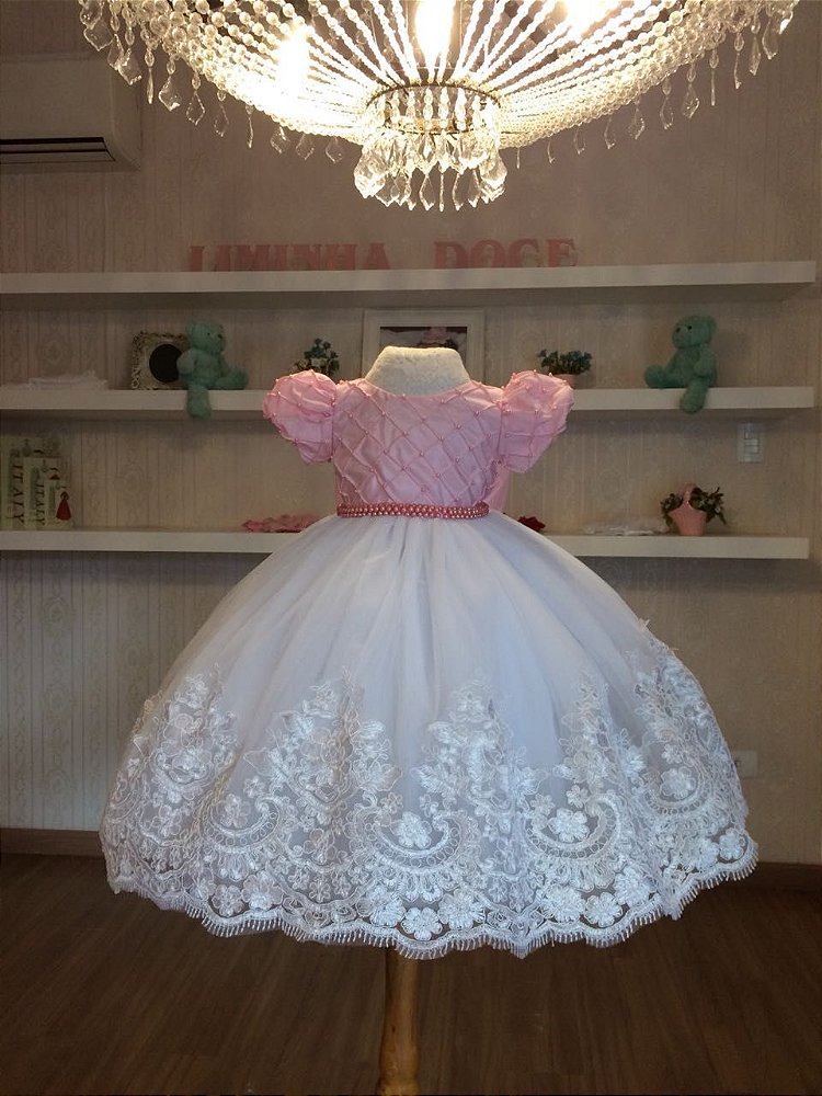 Vestido De Daminha Branco E Rosa Infantil Liminha Doce Vestidos De Festa Infantis E Mãe E Filha 6601