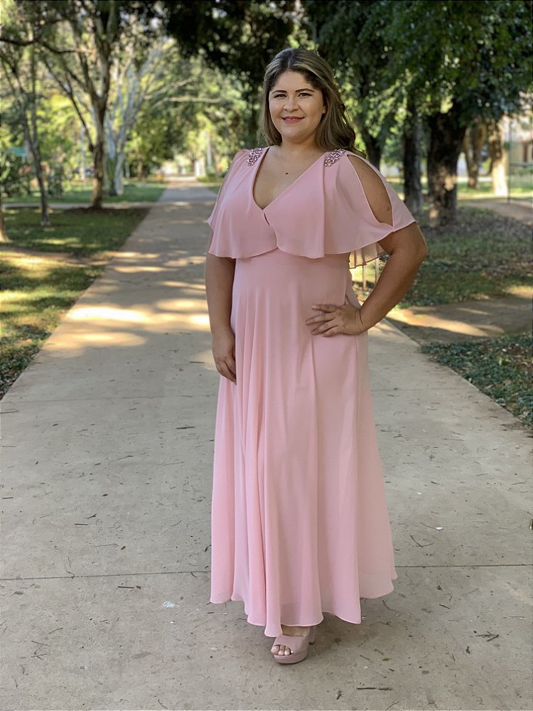 vestido de festa rose com manga