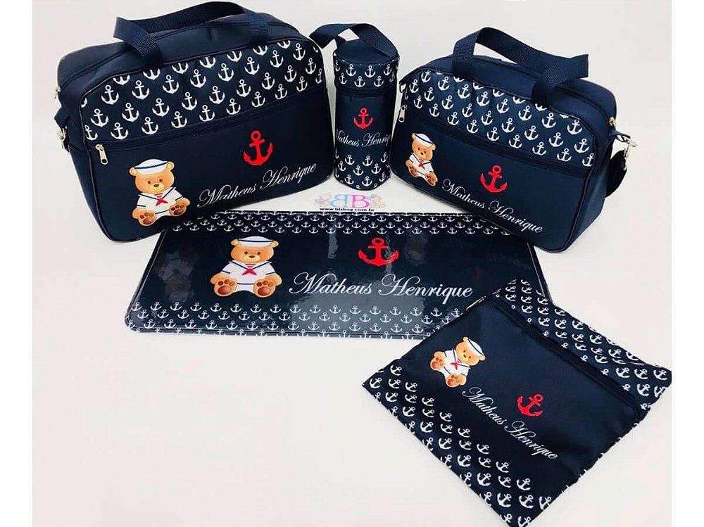 Kit Bolsa Maternidade 5 Peças Ursinho Marinheiro - Mary Baby