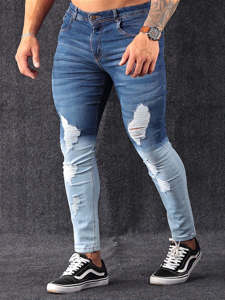 Calça Jeans Super Skinny Degradê Legacy Destroyed - Traje Urbano
