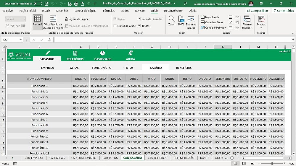 Planilha De Cadastro E Controle De Funcion Rios Em Excel Vizual Planilhas Empresariais