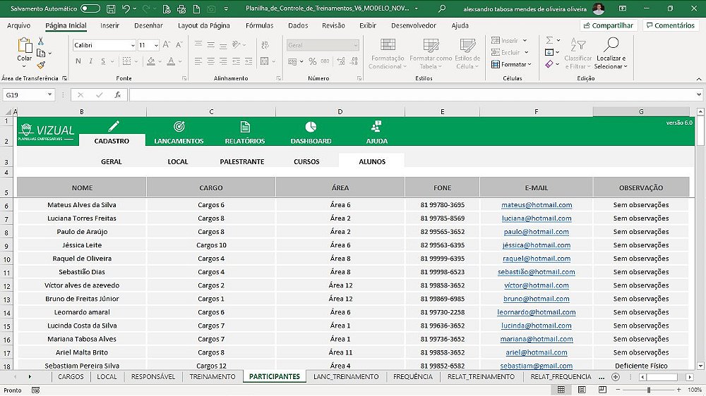 Planilha De Controle De Treinamentos Em Excel Vizual Planilhas