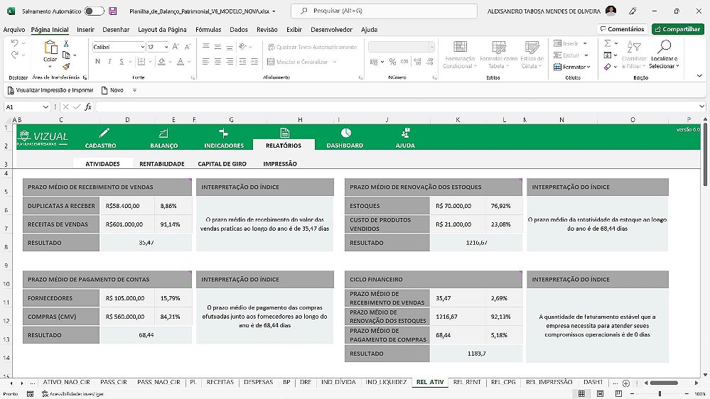 Planilha De Balan O Patrimonial Em Excel Vizual Planilhas Empresariais Planilhas Em