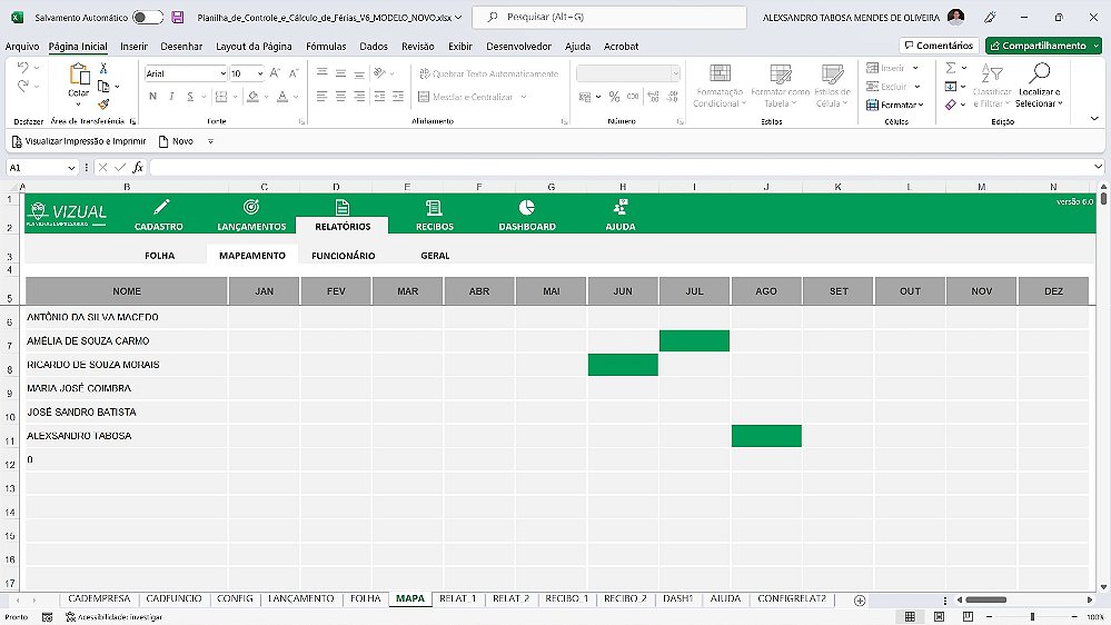 Planilha De Controle E Cálculo De Férias Em Excel 6 0 Vizual Planilhas Empresariais