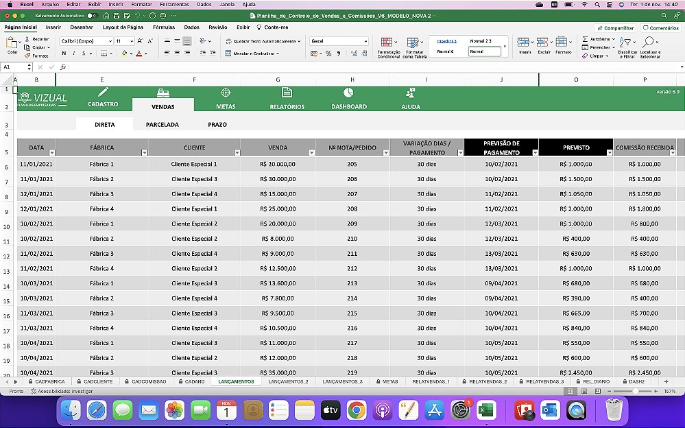 Planilha de Controle de Vendas e Comissões Completa em Excel MAC Vizual Planilhas