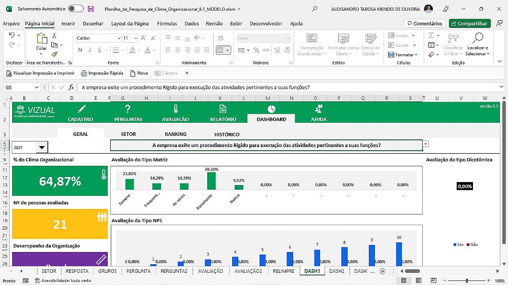 Planilha De Pesquisa De Clima Organizacional Em Excel Vizual Planilhas Empresariais