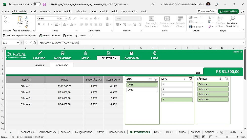 Planilha De Controle De Recebimento De Comiss Es Em Excel Vizual Planilhas Empresariais