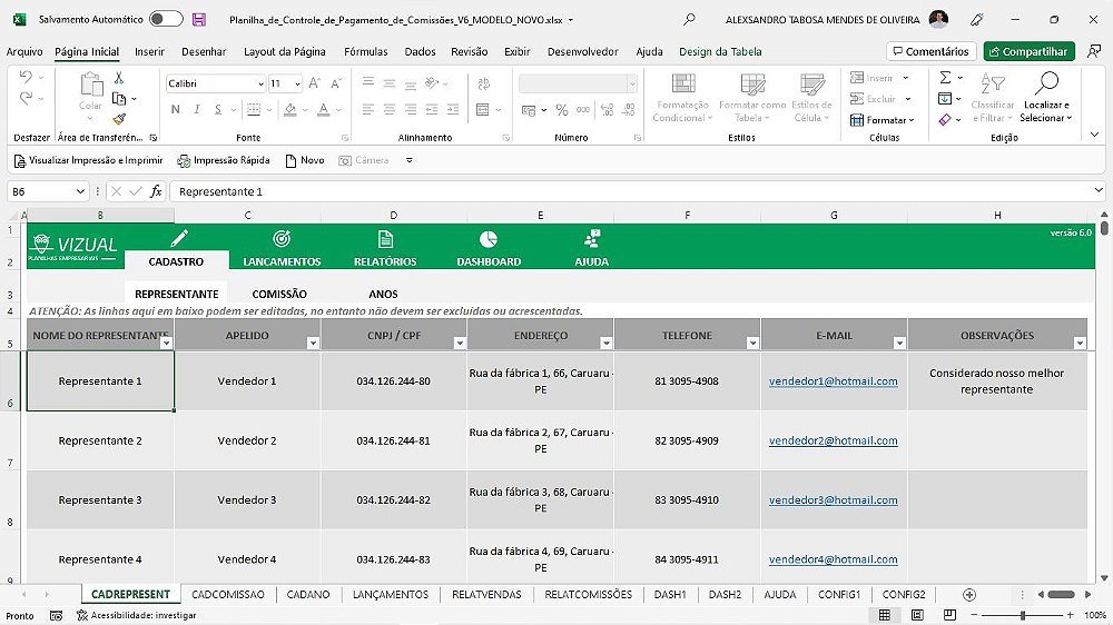 Planilha De Controle De Pagamento De Comiss Es Em Excel Vizual Planilhas Empresariais