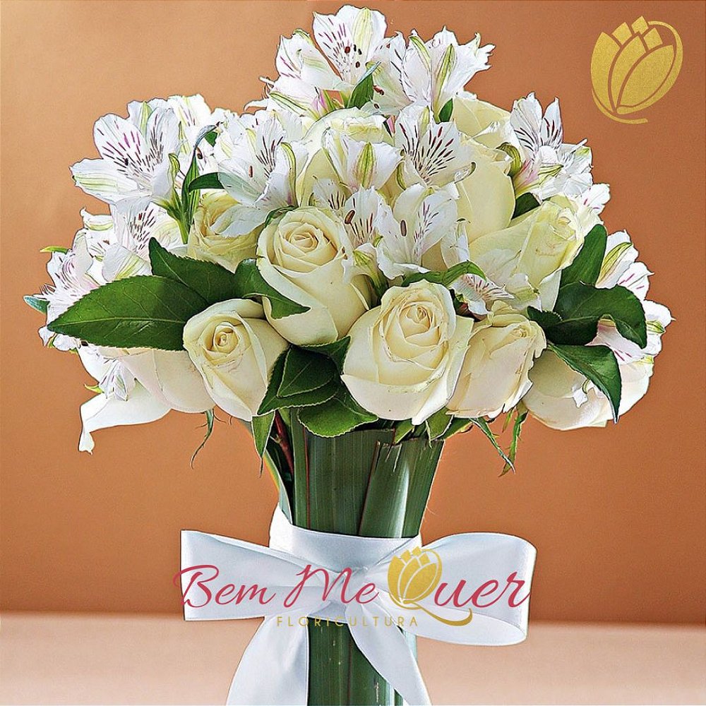 Buquê de Rosas Brancas e Astromelia - Floricultura Bem Me Quer