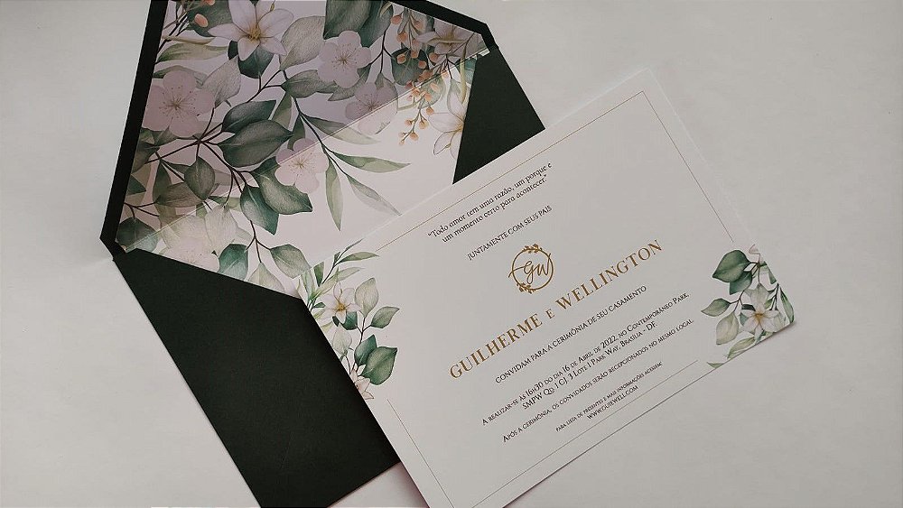 Convite Casamento Envelope Verde Forrado - Bellagi Convites
