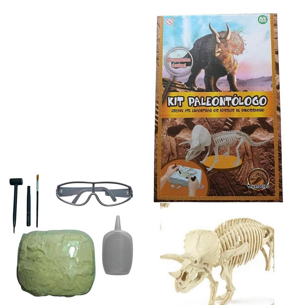 Brinquedo Kit Paleontólogo Arqueologia Dinossauros Fóssil Infantil  Escavação Triceratops - Camilo's Variedades