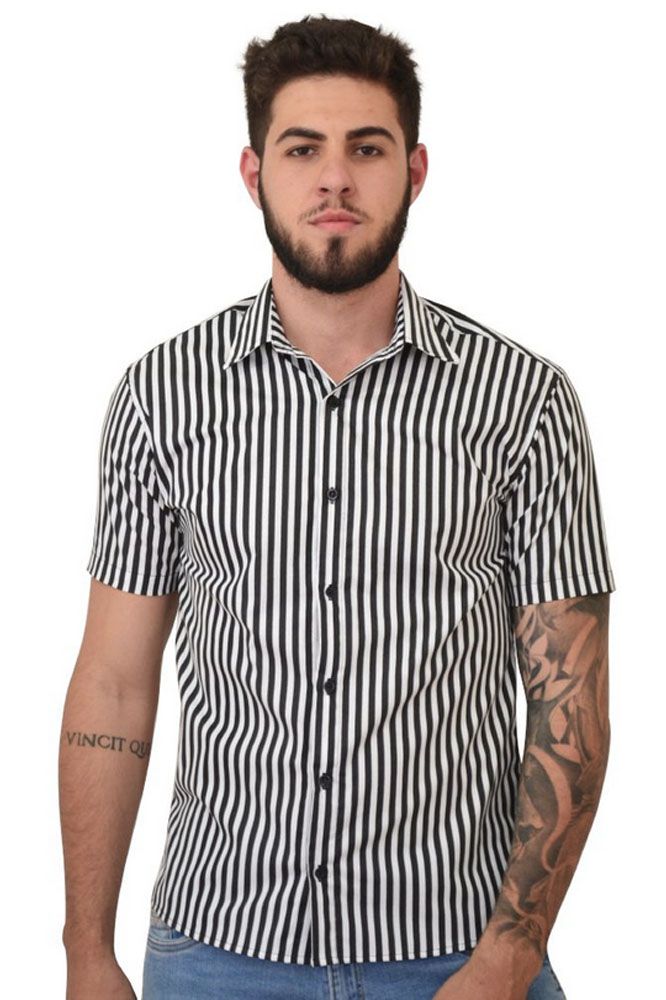 Camisa masculina listrada vertical preta e branco - YA! CLOTHING | Shop  Online