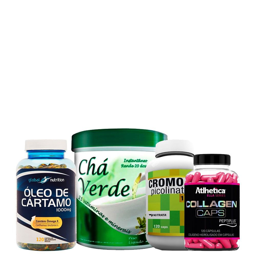Óleo de Cártamo + Chá Verde + Picolinato de Cromo + Colágeno - Loja da  Nutrição