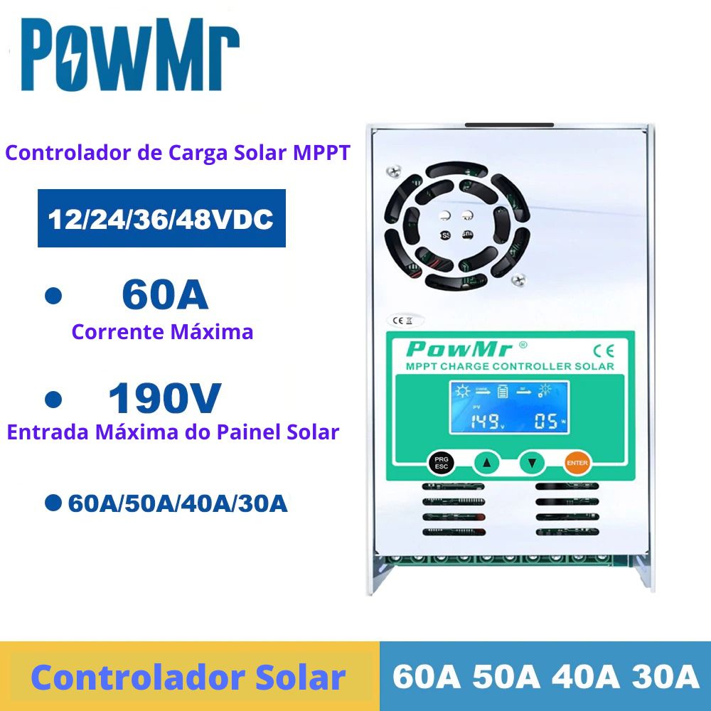 Adore store Controlador de Carga Powmr Mppt Solar 60a 50a 40a 30a contraluz del LCD 12V 24V 36V 48V Regulador Solar para MAX 190V de Entrada del Panel Solar 
