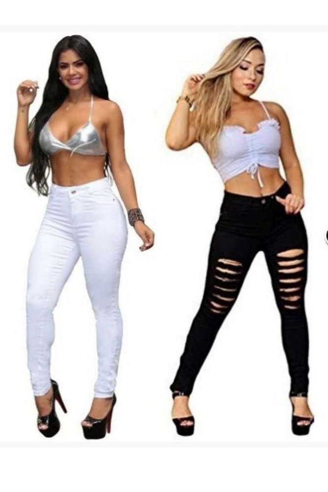 Combo 2 Calças Jeans Femininas Branca e Preta Rasgada - Atacado Moda Online  | Atacadão de Roupas