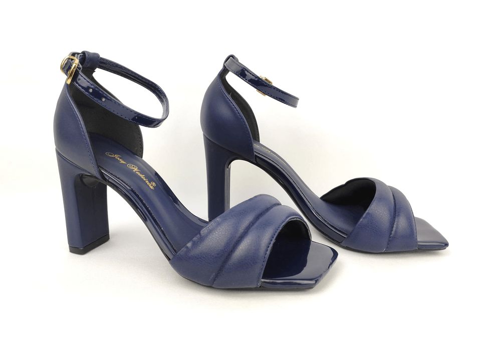 Sandália Soft Azul Marinho Navy Acolchoada Salto Meio Bloco 8 cm - Josy