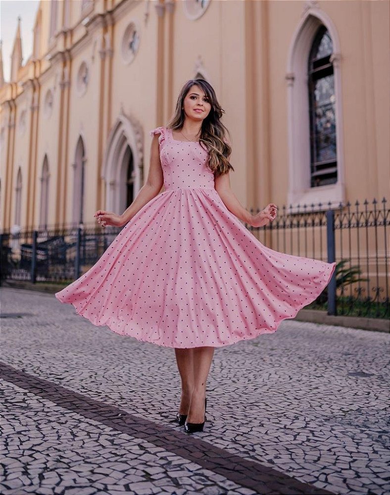 vestido godê rosa