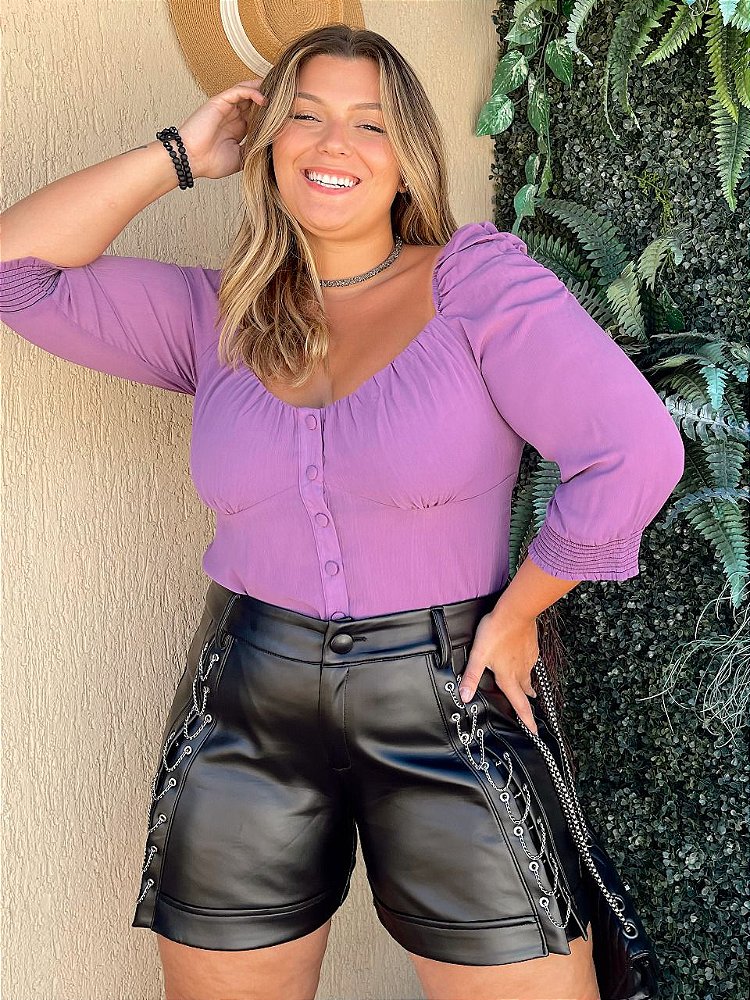short couro fake plus size