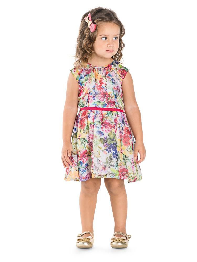 VESTIDO INFANTIL EM CREPE SOLTINHO DE BABADOS COM ESTAMPA FLORAL TRICK NICK  - joopeebabykids