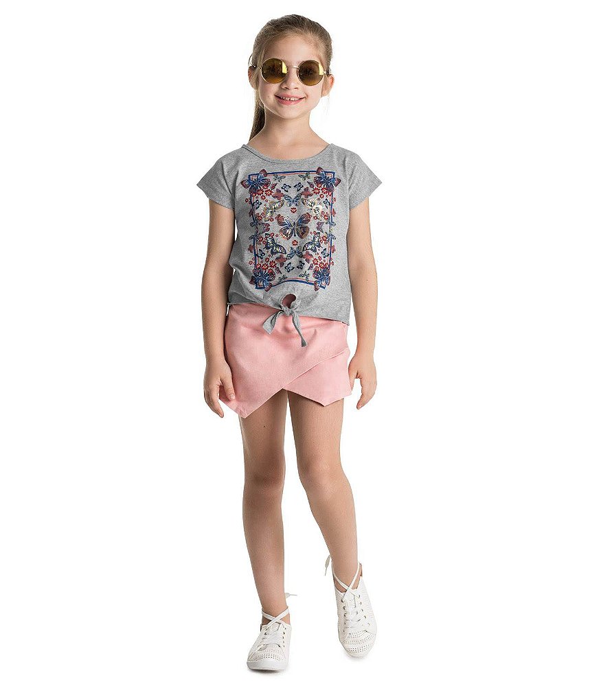 Blusa Infantil de Amarrar Cinza Borboletas - Moda para Menina em 4x sem  juros - joopeebabykids