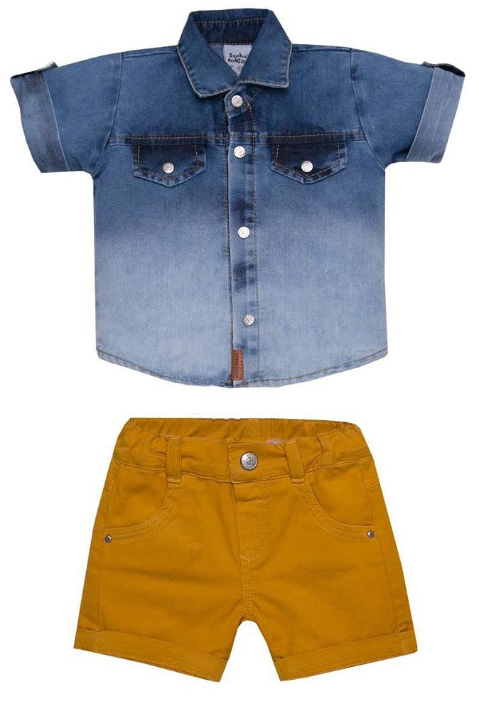 Conjunto Infantil Camisa Jeans e Bermuda Mostarda Sonho Mágico -  joopeebabykids