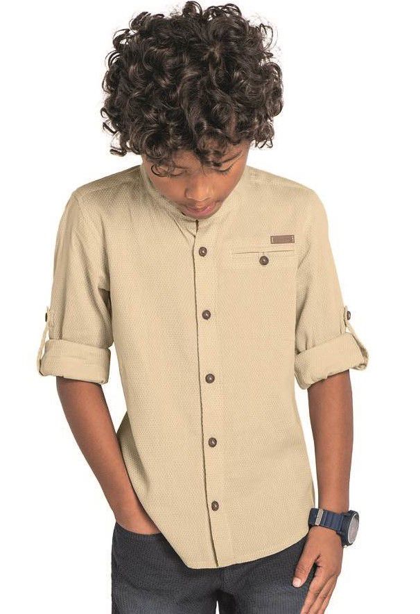 Camisa Social Infantil e Juvenil Tipo Bata Bege em Tecido - joopeebabykids