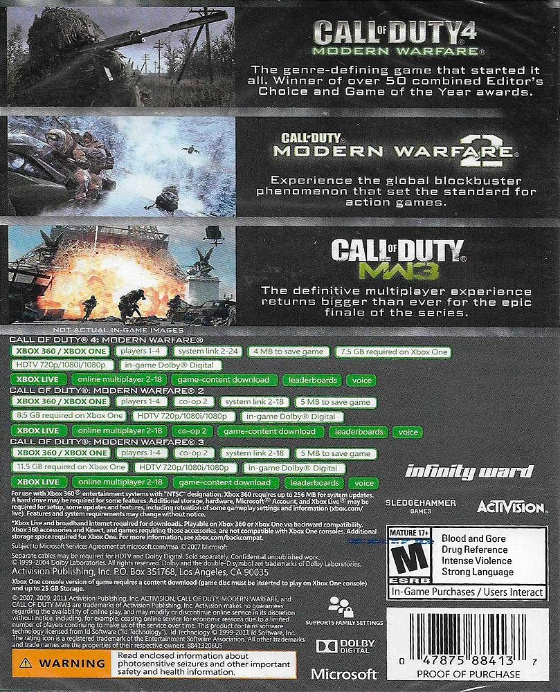 Call of Duty Modern Warfare Trilogy Collection Xbox One / Xbox 360