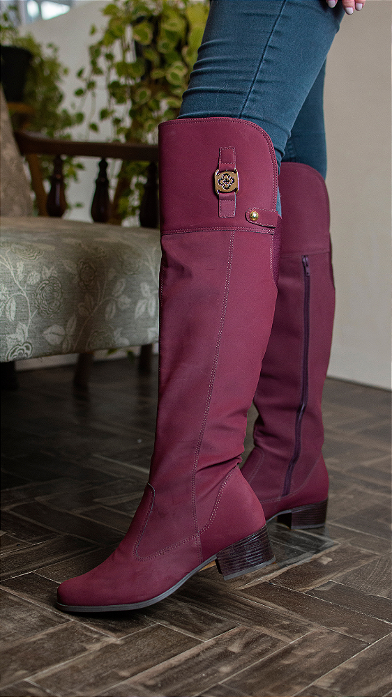 Bota Feminina Bota Over The Knee Com AmarraÃ§Ã£o Bota Over Marsala