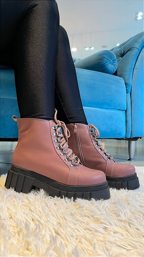 Bota Coturno Tratorada Napa Magno Rosa Bendito Conforto - Main Image