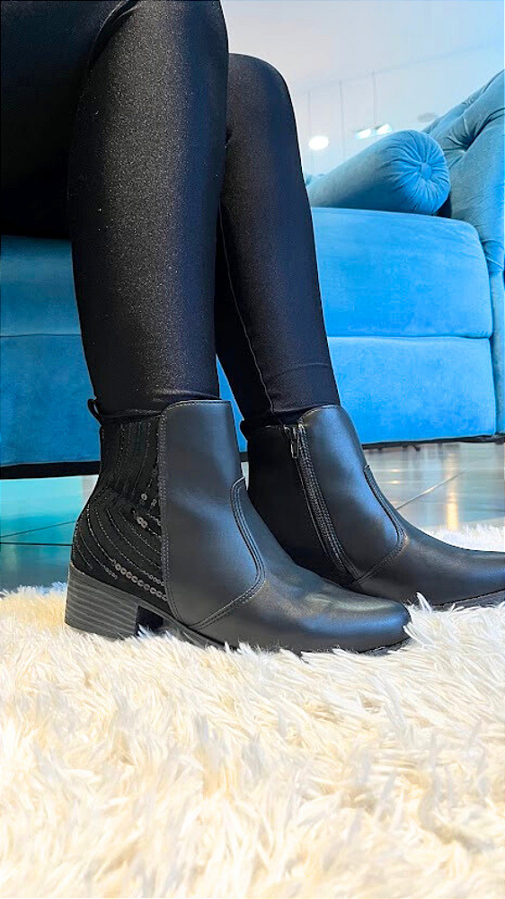Bota Curta Montaria Lantejoulas New Mestiço Preto Bendito