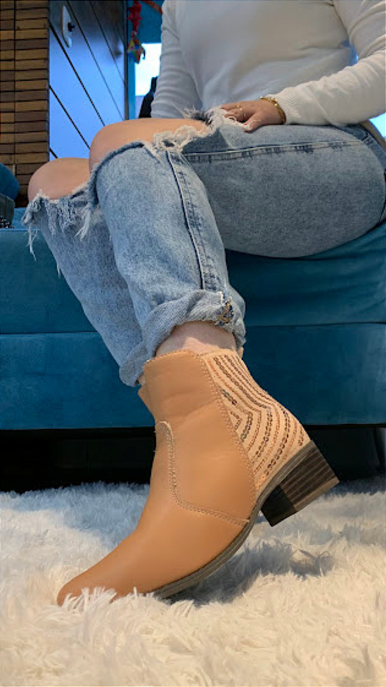 Bota Curta Montaria Lantejoulas New Mestiço Âmbar Bendito