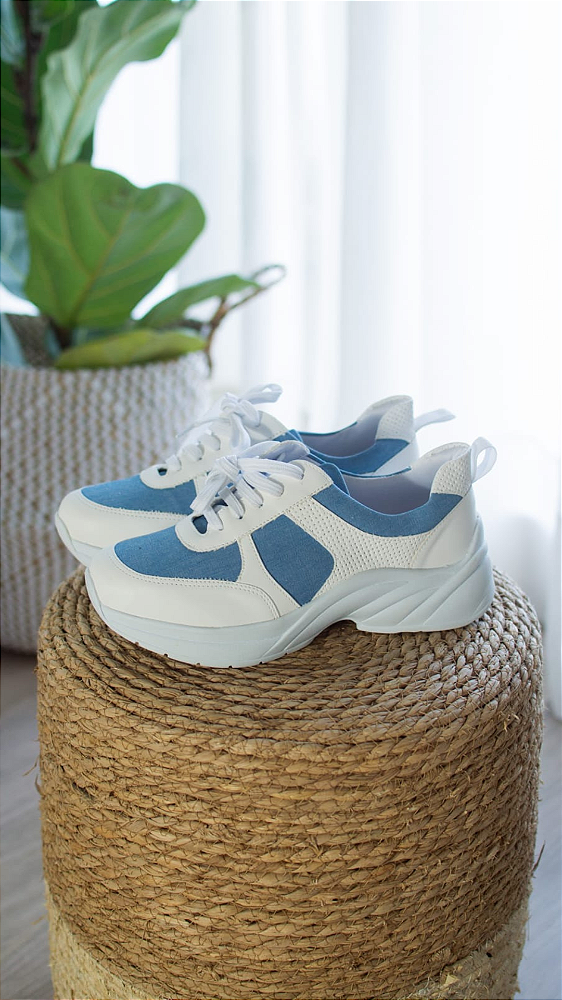 Tênis Chunky Recortes New Mestiço Branco E Jeans Bendito