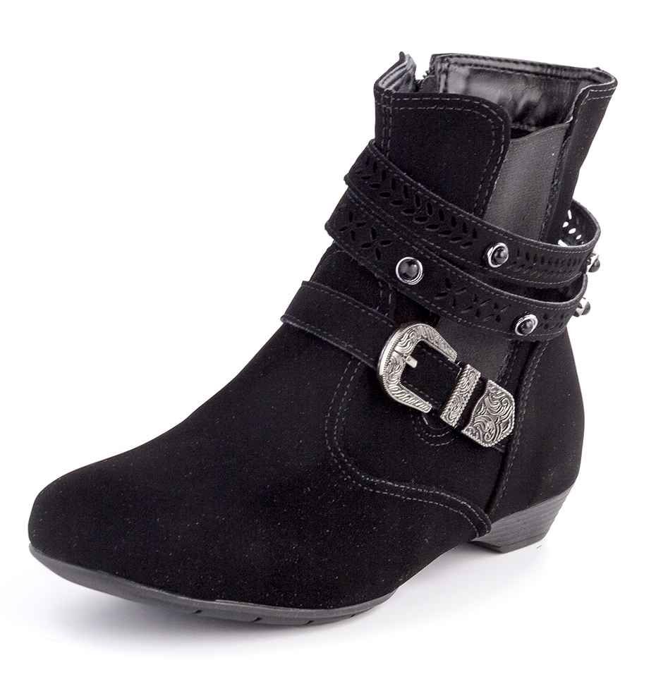 Bota Rasteira Cano Baixo Pérolas Nobuck Preto Bendito Conforto