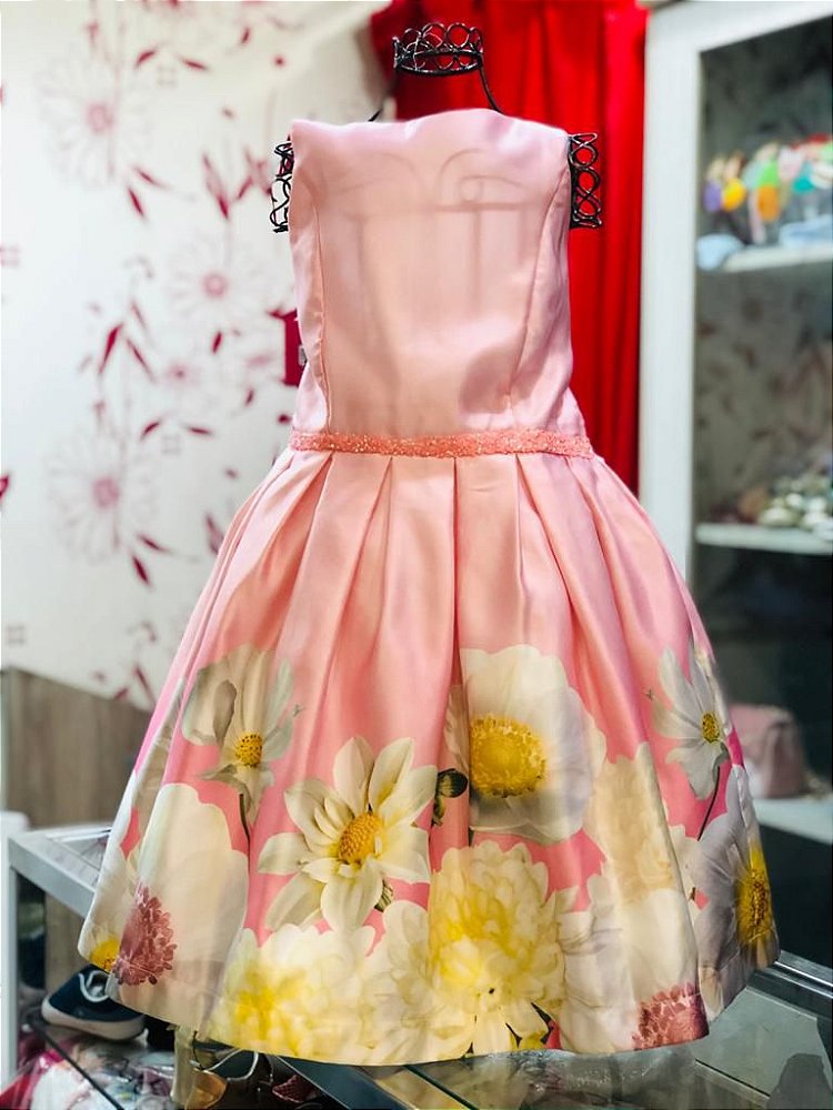 vestido infantil com estampa de girassol