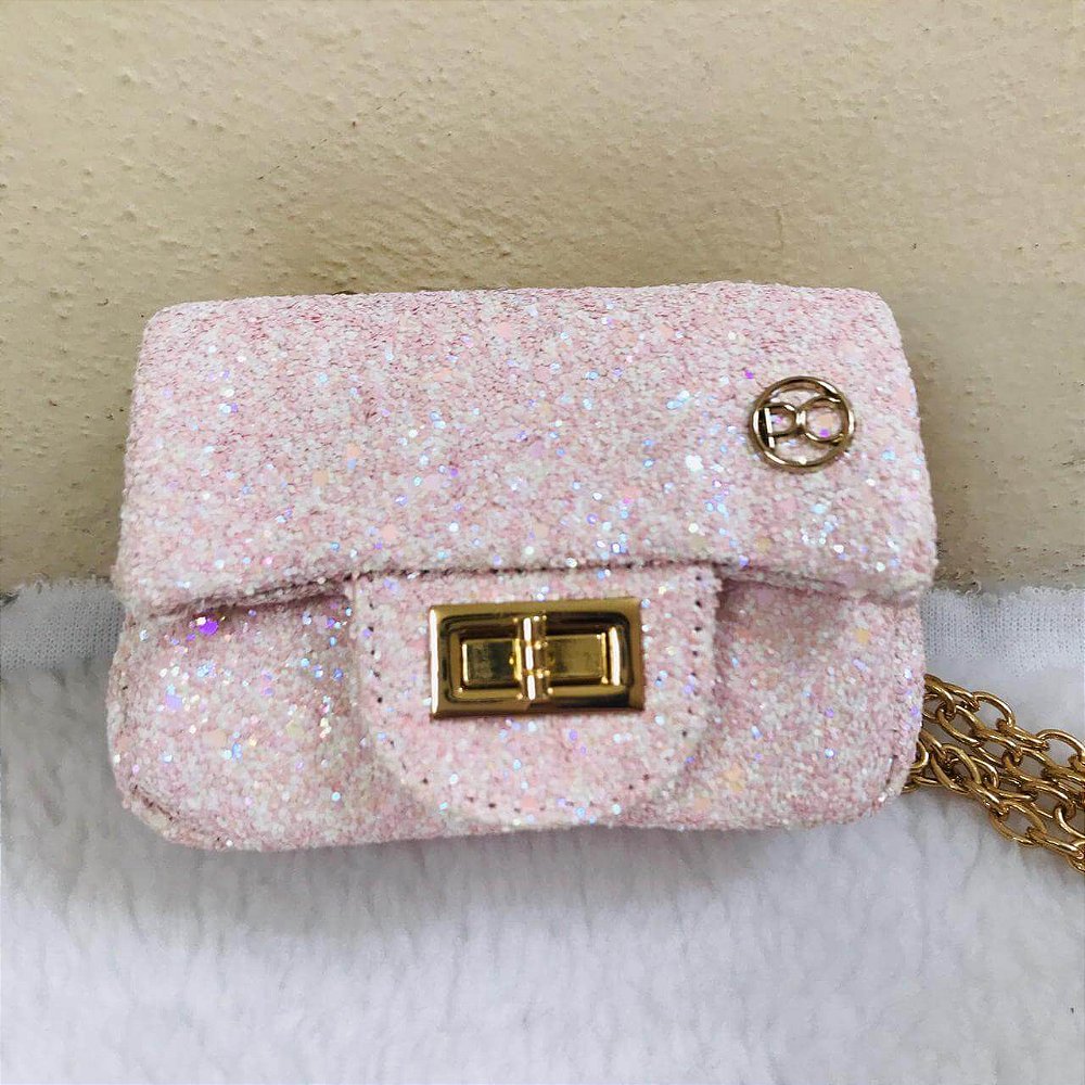 Bolsa Infantil Modelo Chanel Rosa com Glitter e Alças de Corrente da Petit  Cherie - Tipinhos Moda Infantil e Juvenil