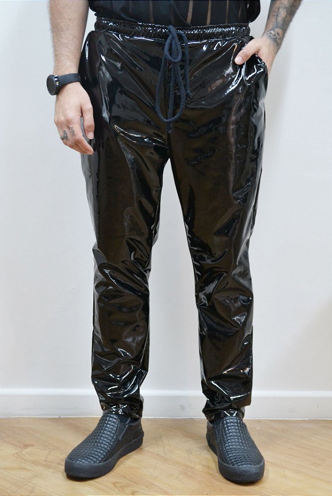 calça vinil cintura alta