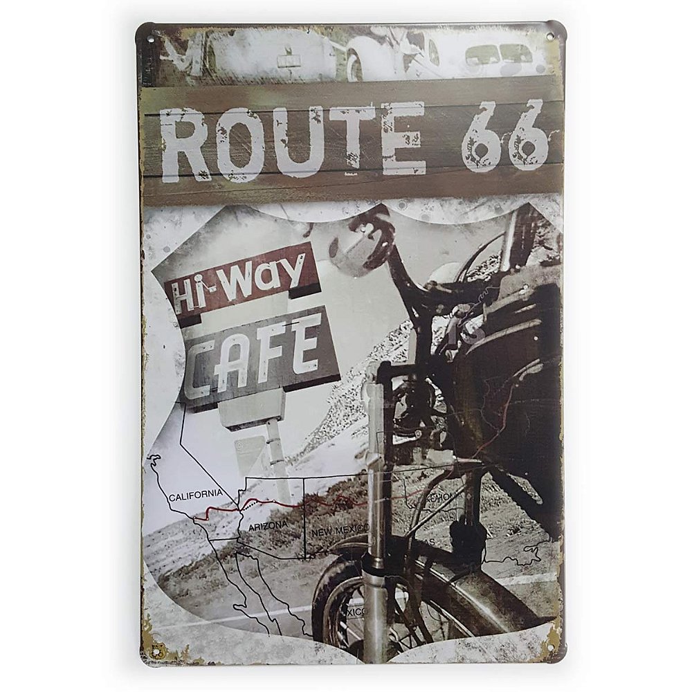 Placa de Metal Route 66 HiWay Cafe 30 x 20 cm Yaay