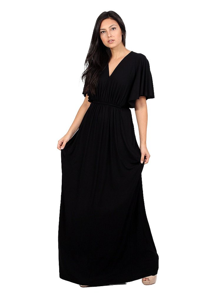 vestido malha longo preto