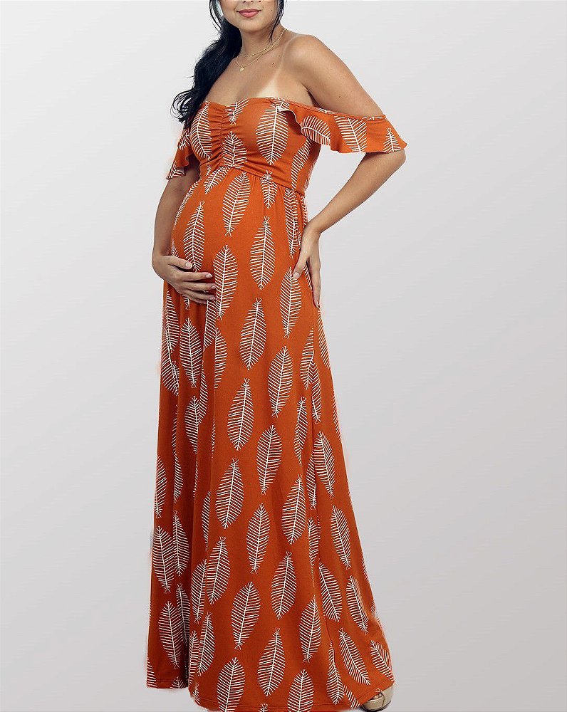 vestido longo estampado para gravida