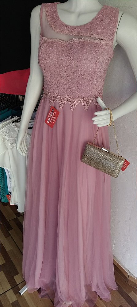 vestido longo de festa rosê