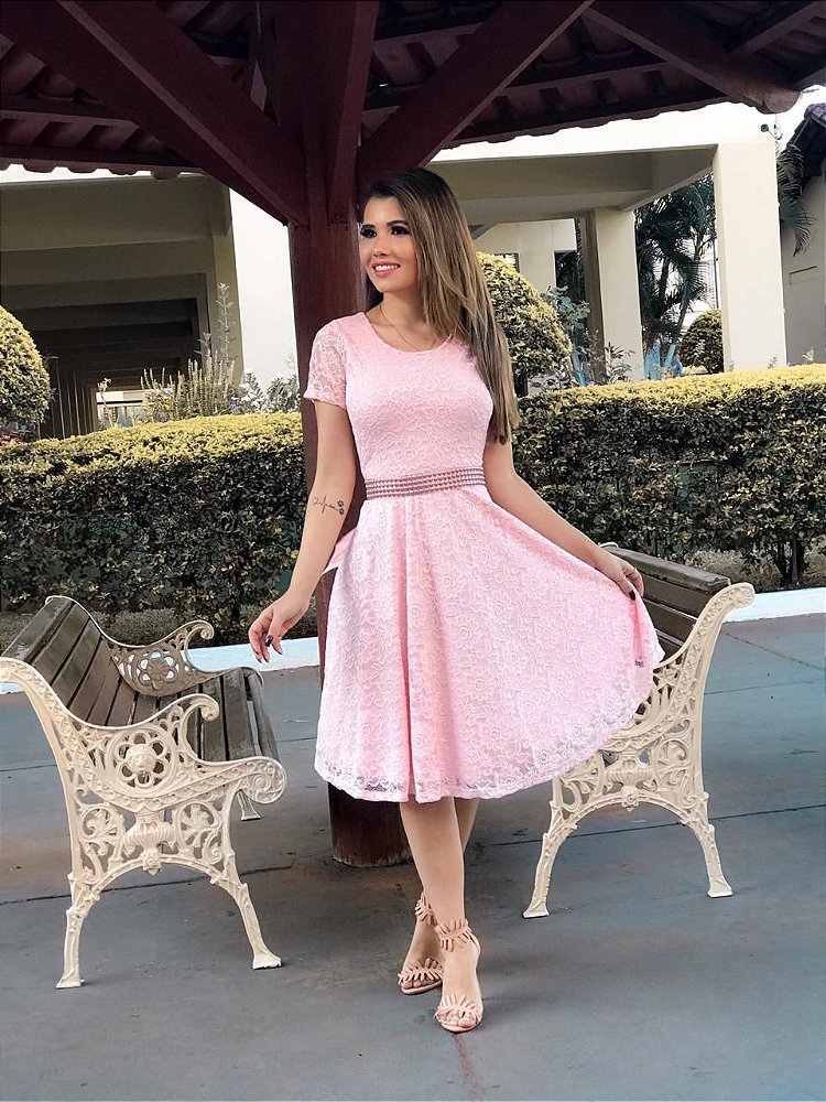 vestido midi renda rose